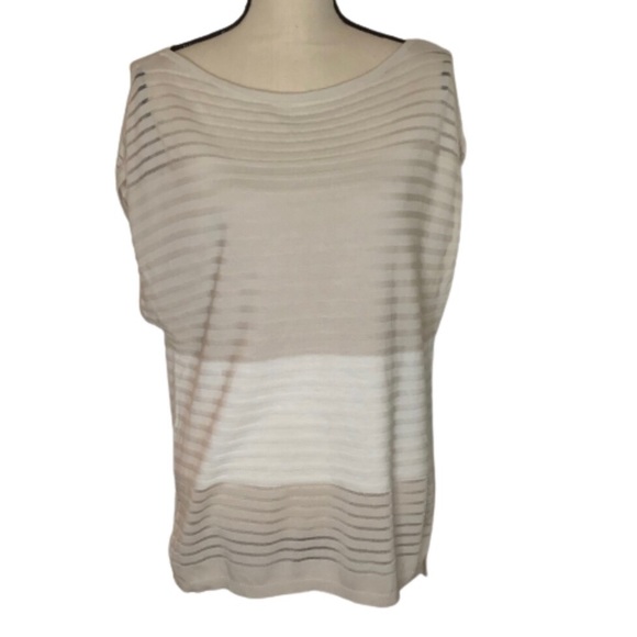 WHBM Tan Cap Sleeve Shadow Stripe Sweater Small - Picture 2 of 12
